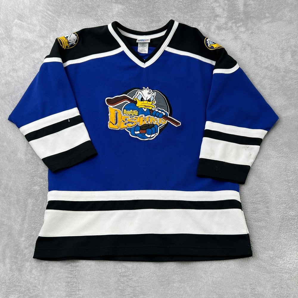 Disneyland Resort Donald's Destroyers Hockey Jersey Size M Blue Mens Y2K Retro